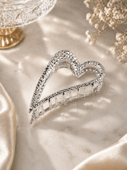 Elegant silver heart hair claw