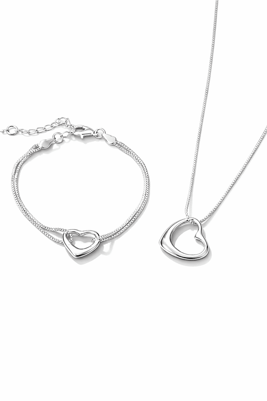 Heart Duo Bracelet and Necklace Set